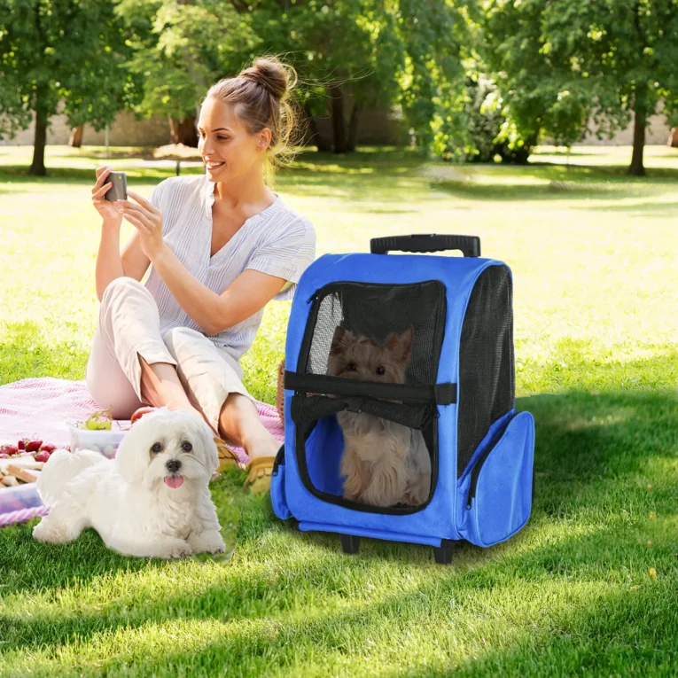 Pet Backpack and Wheeled Trolley Carrier – Blue, 4kg