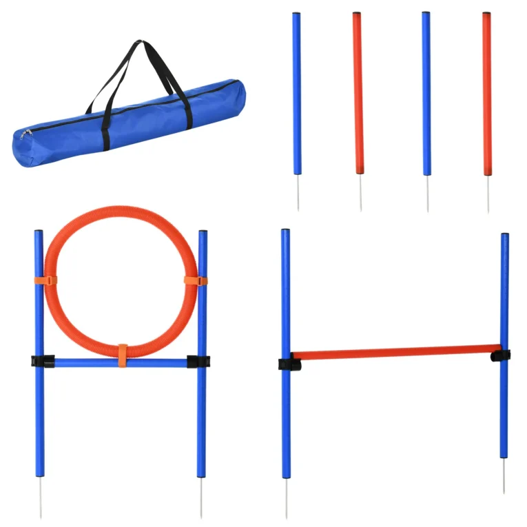 Dog Agility Training Set Adjustable Pole Hoop Hurdle – Blue and red