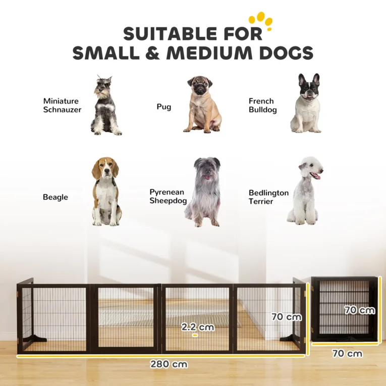Six-Panel Freestanding Dog Gate – Black, 432cm