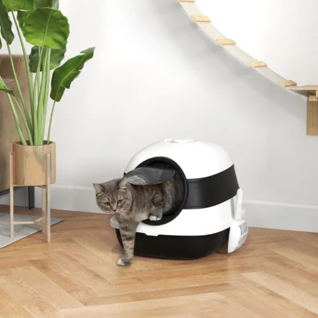 Folding Enclosed Cat Litter Box with Scoop &ndash; Black and White &ndash; detail 2