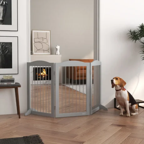 Three-Panel Freestanding Dog Gate with Feet – Grey, 80cm High
