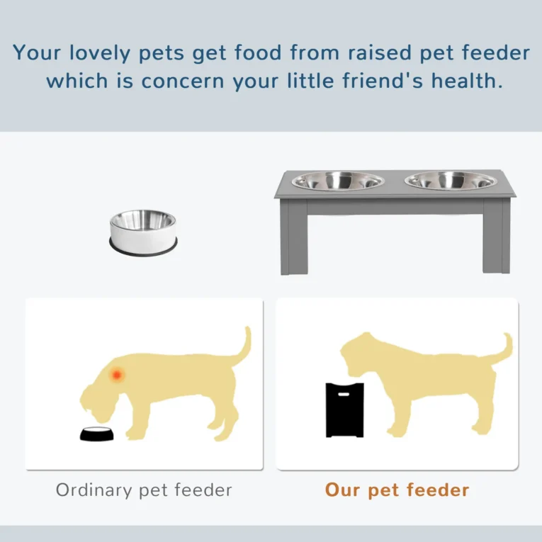 Raised Double Dog Bowl Stand – Grey, 0.9L Bowls