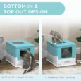 Folding Hooded Cat Litter Box with Scoop – Light Blue