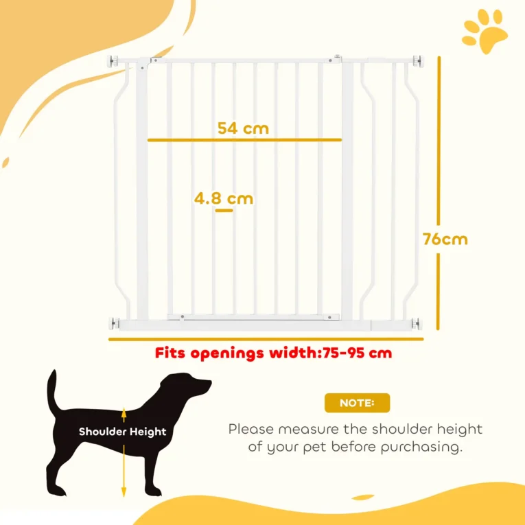Adjustable Walk-Through Dog Gate – White, 75–95cm