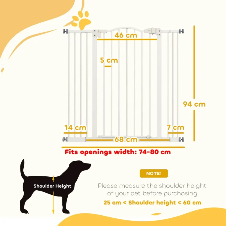 Adjustable Dog Gate – White, 94cm High, 74–100cm