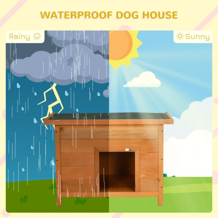 Raised Wooden Dog Kennel with Opening Roof – Yellow and Green, 82cm