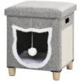 2-in-1 Cat Bed Ottoman with Cushion and Scratching Pad – Cream white and grey