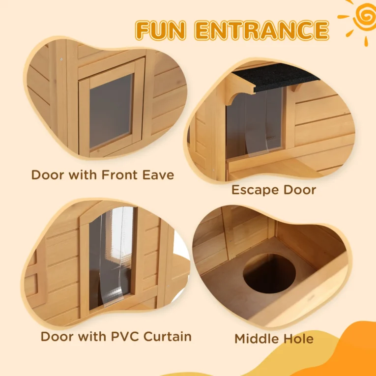 Two-Storey Wooden Cat House with Opening Roof – Natural