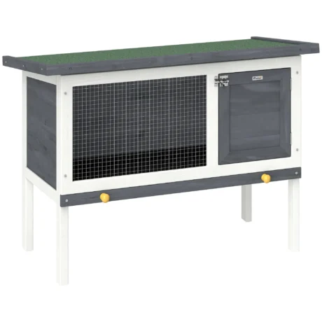 Wooden Rabbit Hutch Elevated Outdoor Bunny House – Grey, white