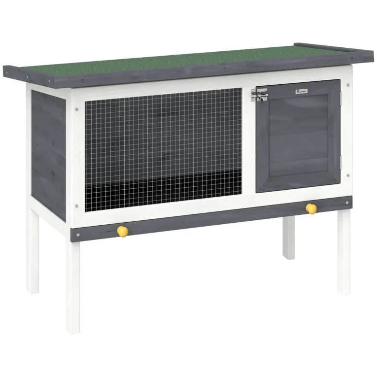 Wooden Rabbit Hutch Elevated Outdoor Bunny House – Grey, white