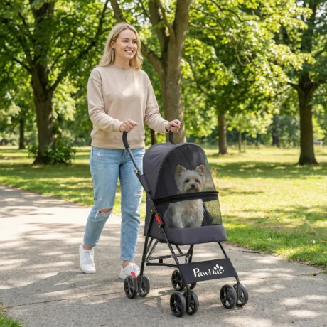 Compact Folding Pet Stroller – Dark Grey, 4kg