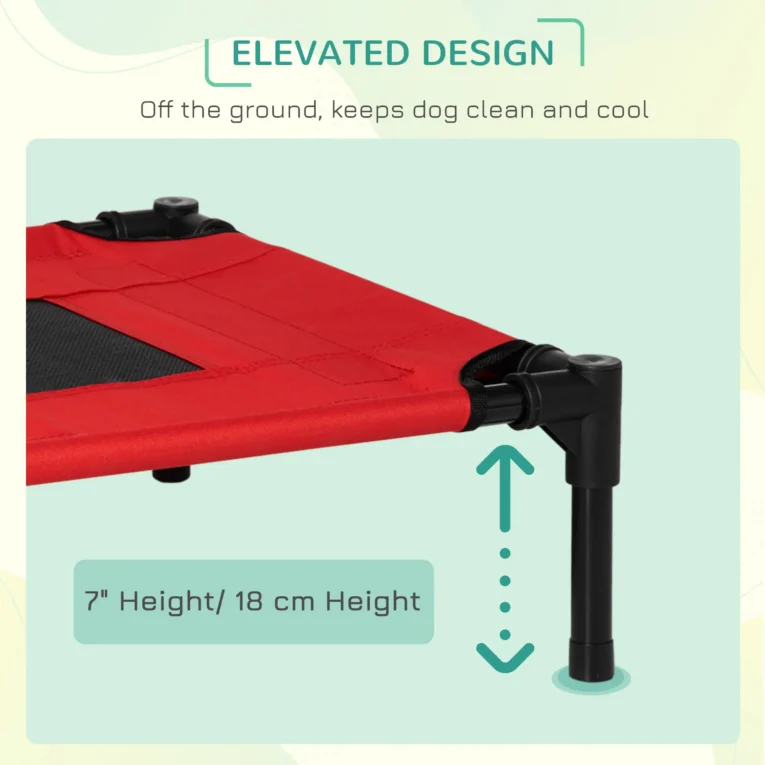 Raised Dog Bed Portable Metal Frame Small – Red, Black