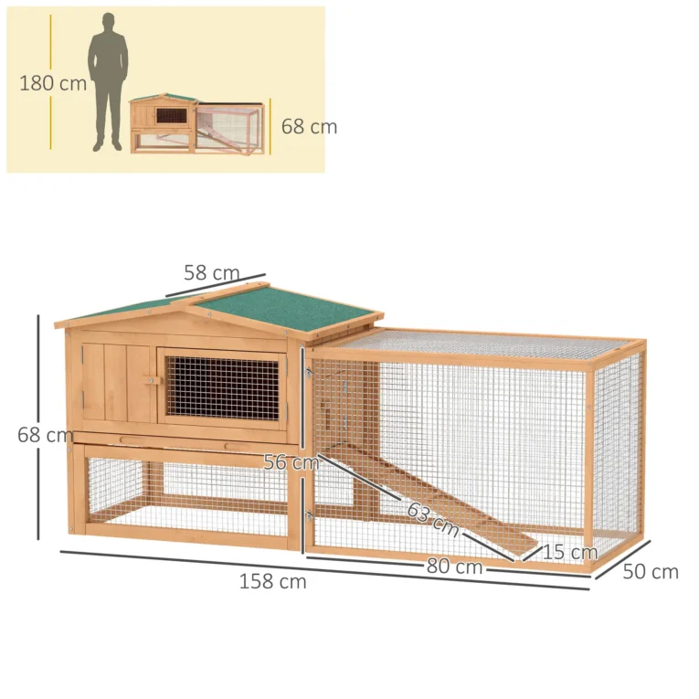 Two-Level Wooden Rabbit Hutch with Enclosed Run – Natural