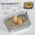 XXL High-Sided Steel Cat Litter Tray with Scoop – Grey, 70cm