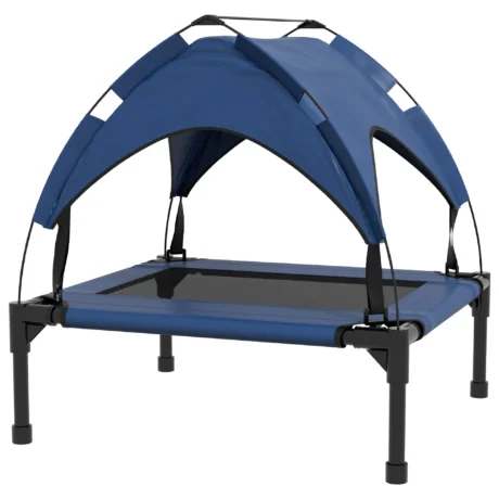 Raised Dog Bed with Canopy &ndash; Dark Blue, 76 &times; 61cm