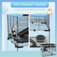 Three-Level Hamster Cage with Glass Base – Black, 76.5 × 48.5 × 54.5cm
