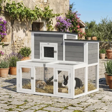 Wooden Rabbit Hutch with Run and Opening Roof &ndash; Grey, 97cm &ndash; detail 2