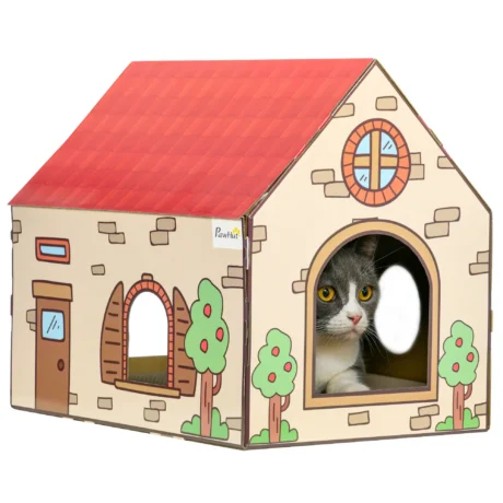 Cardboard Cat Hideaway with Scratching Surface