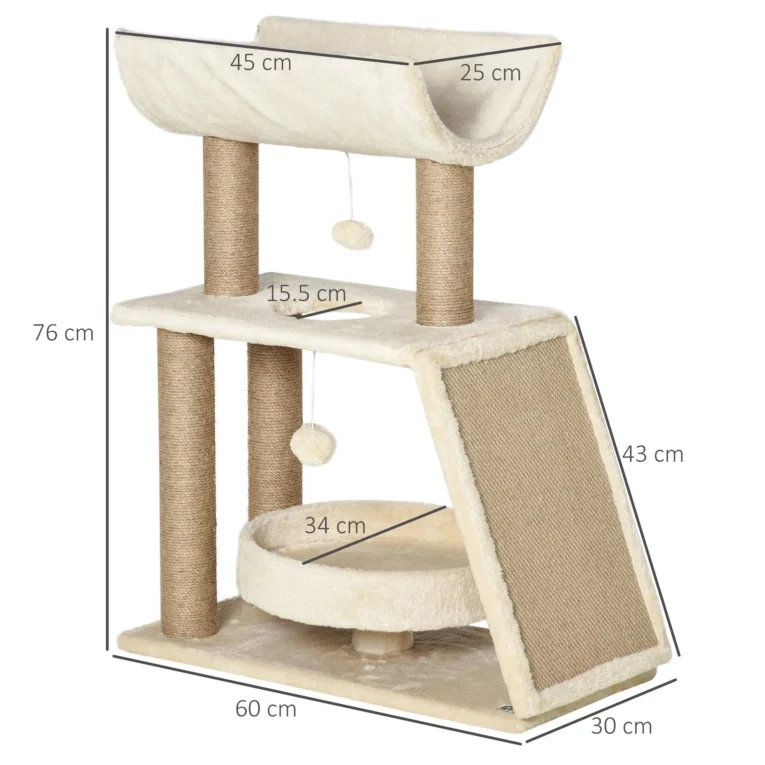 Cat Tower with Curved Perch and Scratch Pad – Light Brown