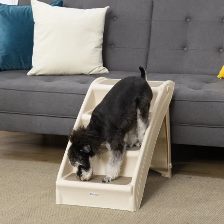 Folding Four-Step Pet Stairs – Beige, 49.5cm