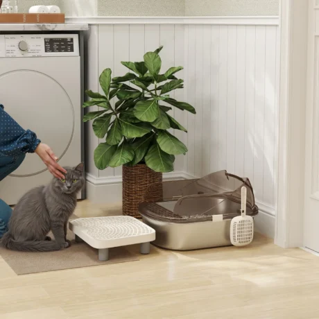 High-Sided Steel Cat Litter Tray with Step &ndash; Charcoal, 52cm &ndash; detail 2