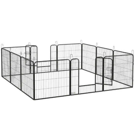 12-Panel Steel Dog Playpen with Two Doors – Grey, 80cm High
