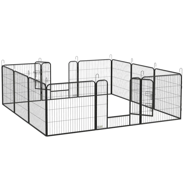12-Panel Steel Dog Playpen with Two Doors – Grey, 80cm High