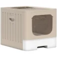 Hooded Cat Litter Box with Pull-Out Drawer – Khaki, 48cm