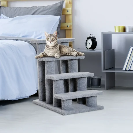 Four-Step Plush Pet Stairs – Grey, 60cm
