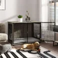 XL Dog Crate End Table with Cushion – Grey Wood Effect, 118cm