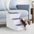 Wooden Dog Steps Pet Stairs with Storage – White