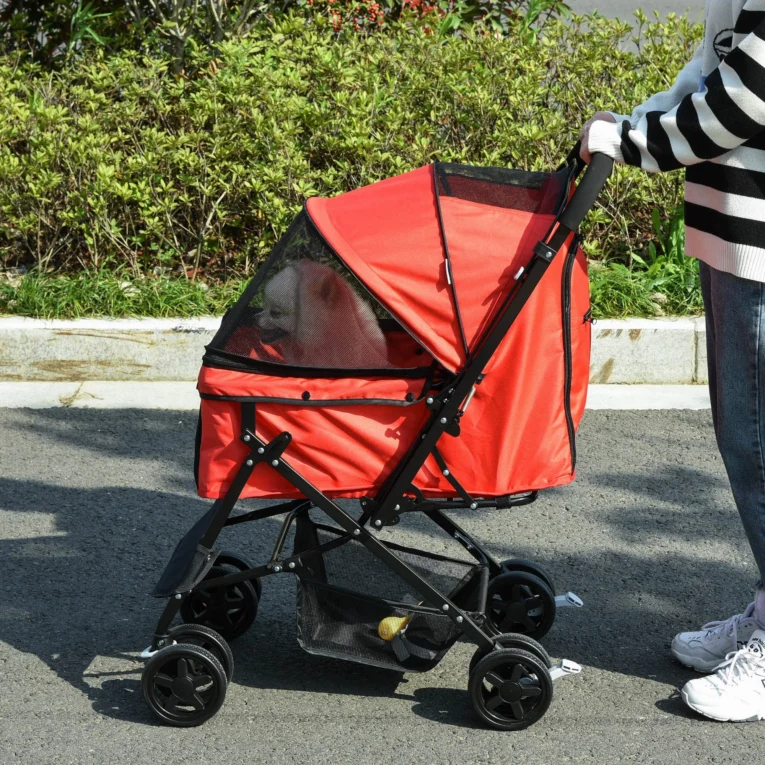 Folding Pet Stroller with Reversible Handle – Red Folding Pet Stroller with Reversible Handle – Red