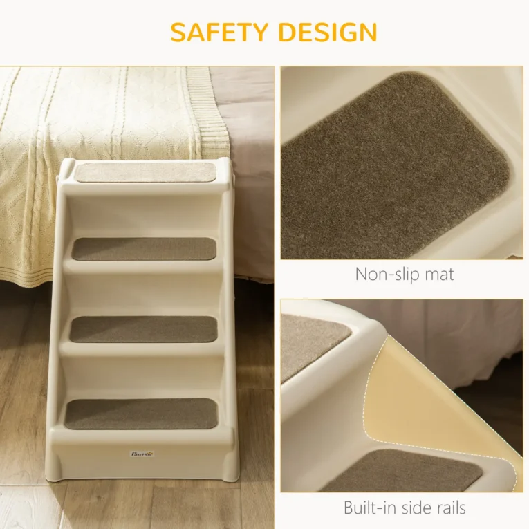 Folding Four-Step Pet Stairs – Beige, 49.5cm