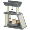 Compact Cat Tower with Scratching Ramp and Curved Perch – Grey, 76cm