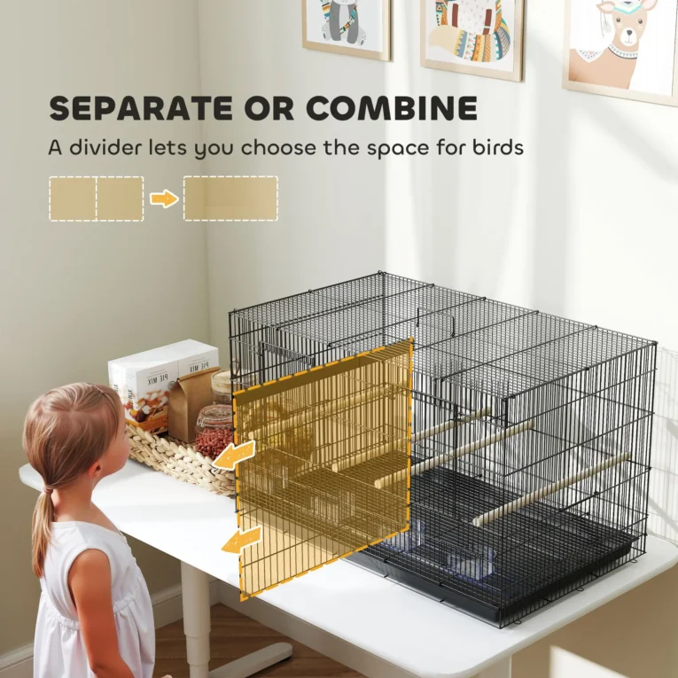 Divided Bird Cage with Four Perches and Feeders – Black, 76cm Divided Bird Cage with Four Perches and Feeders – Black, 76cm