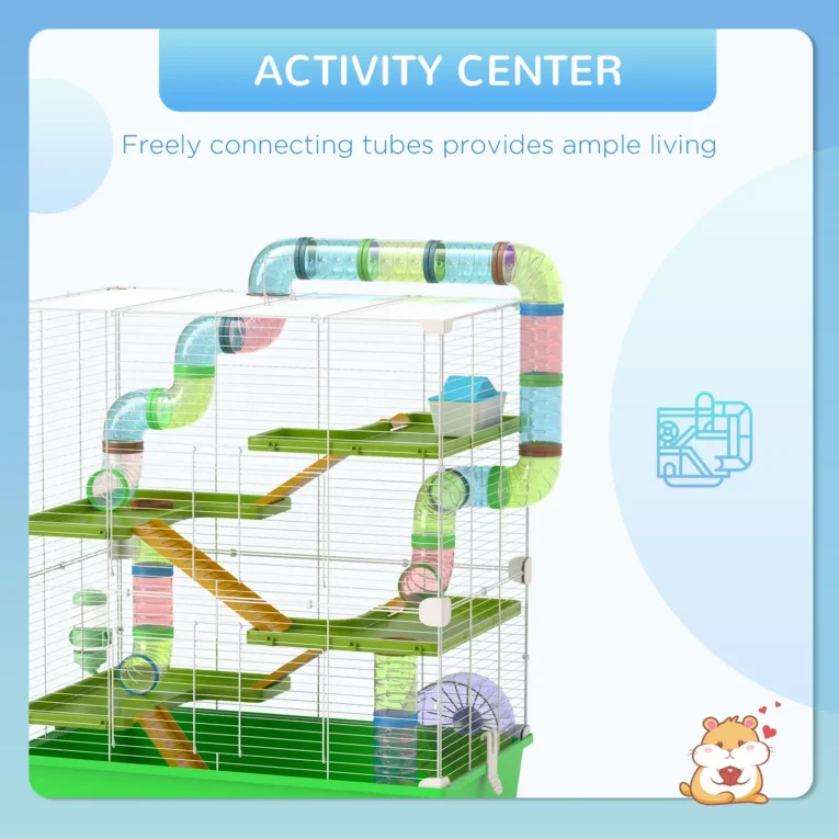 Hamster Cage with Water Bottle and Ramps – Green and white Hamster Cage with Water Bottle and Ramps – Green and white