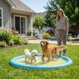 Dog Splash Pad Pet Bath Pool Outdoor Water Game – Blue, Yellow