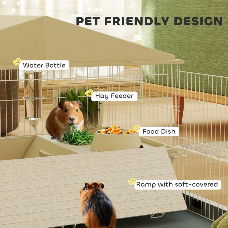 Small-Animal Cage with Detachable Playpen – Beige, 108cm Small-Animal Cage with Detachable Playpen – Beige, 108cm