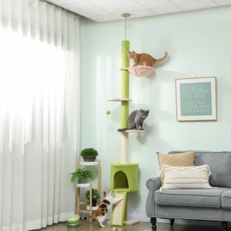Adjustable Floor-to-Ceiling Cat Tree with Hammock – Green