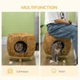 Raised Wicker Cat Den with Washable Cushion – Light Brown