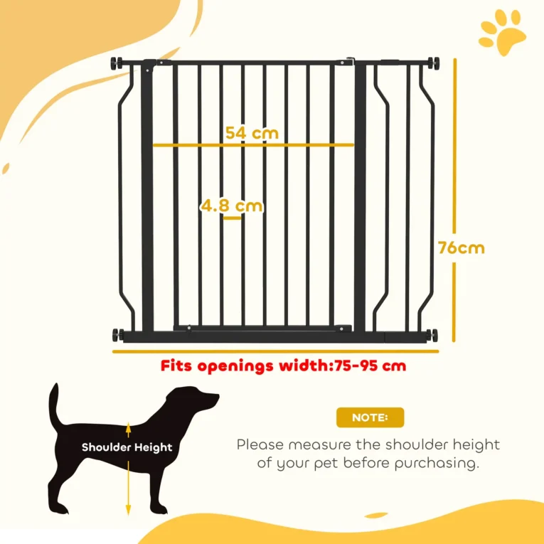 Adjustable Walk-Through Dog Gate – Black, 75–95cm