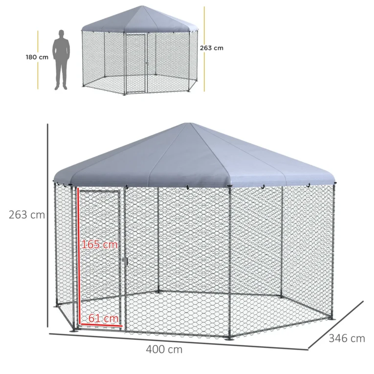 Hexagonal Chicken Run with Covered Roof – Silver