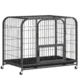 Steel Dog Crate with Feeding Door, Opening Top and Wheels – Black