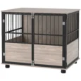 Three-Door Furniture Dog Crate with Cushion – Walnut, 80cm