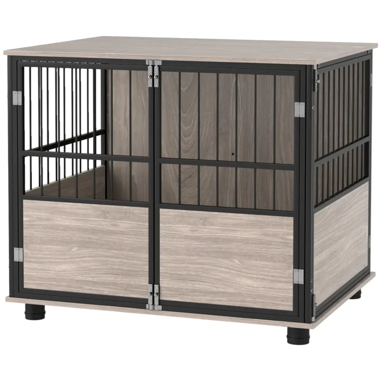 Three-Door Furniture Dog Crate with Cushion – Walnut, 80cm
