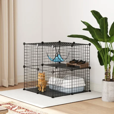 2-Tier Cat Cage with Hammock 70cm &ndash; Black, Blue &ndash; product view 2