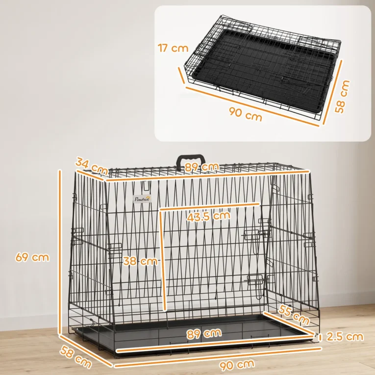 Folding Car-Boot Dog Crate with Sloping Sides – Black, 90cm