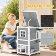 Two-Level Wooden Cat House with Opening Roof – Grey
