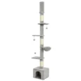 Adjustable Floor-to-Ceiling Cat Tower with Den – Light Grey, 230–250cm