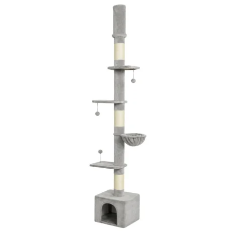 Adjustable Floor-to-Ceiling Cat Tower with Den – Light Grey, 230–250cm